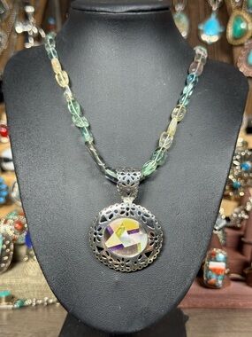 Carolyn Pollack Multicolor Inlay Pendant Necklace with Pastel Beads